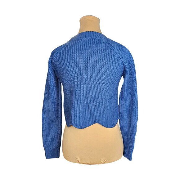 Wilfred Aritzia NWT Sardou Vibrant Blue Scalloped Scoop Cropped Sweater Sz XXS - Picture 4 of 9